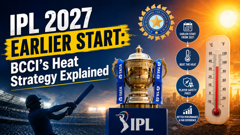 BCCI Plans Earlier IPL Start From 2027 to Beat Extreme Heat: A New Era for Cricket Scheduling IPL players and spectators dealing with hot summer conditions during a cricket match