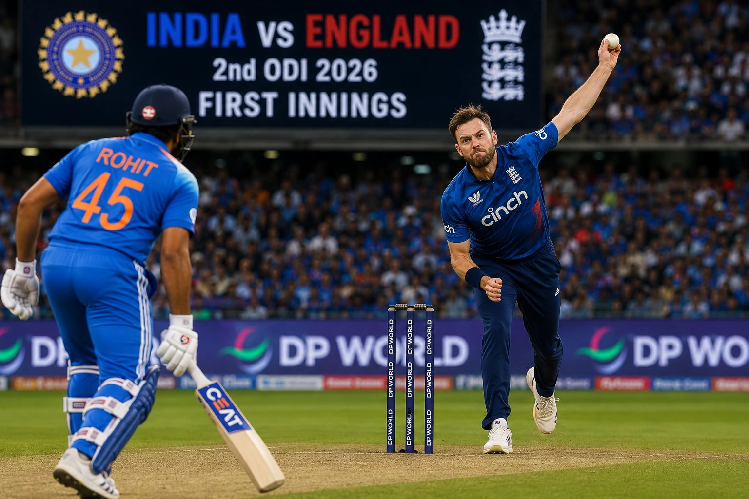 India National Cricket Team vs England Cricket Team Timeline: 2nd ODI 2026 First Innings England fast bowler delivering during the India vs England 2nd ODI 2026
