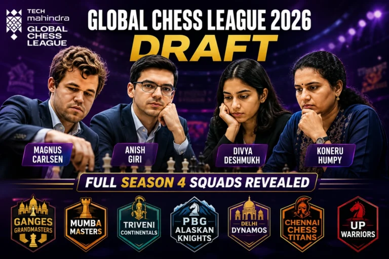 Global Chess League 2026 Draft: Magnus Carlsen, Anish Giri, Divya Deshmukh and Koneru Humpy Unite as Full Season 4 Squads Revealed Global Chess League 2026 draft featuring Magnus Carlsen, Nihal Sarin and Viswanathan Anand after team selections