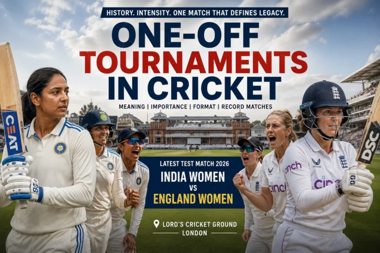 One-Off Tournaments in Cricket: Meaning, Importance, Format, Famous Records & India Women vs England Women Test 2026 One-Off Tournaments in Cricket featuring India Women vs England Women Test 2026 at Lord's