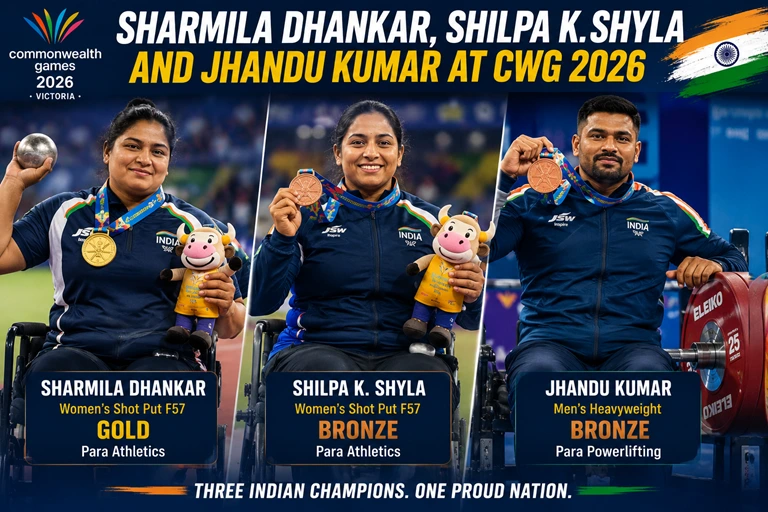 Indian Medalists at Commonwealth Games 2026: Complete List, Medals & Achievements Sharmila Dhankar, Shilpa K. Shyla and Jhandu Kumar at CWG 2026