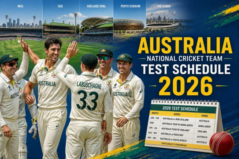 Australia National Cricket Team Test Schedule 2026: Complete Fixtures, Series, Venues & Season Preview Australia National Cricket Team Test Schedule 2026 featuring Australian Test players