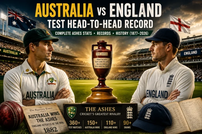 Australia vs England Test Head-to-Head Record: Complete Stats, Ashes History & Key Records (1877–2026) Australia vs England Test head-to-head record featuring the Ashes rivalry