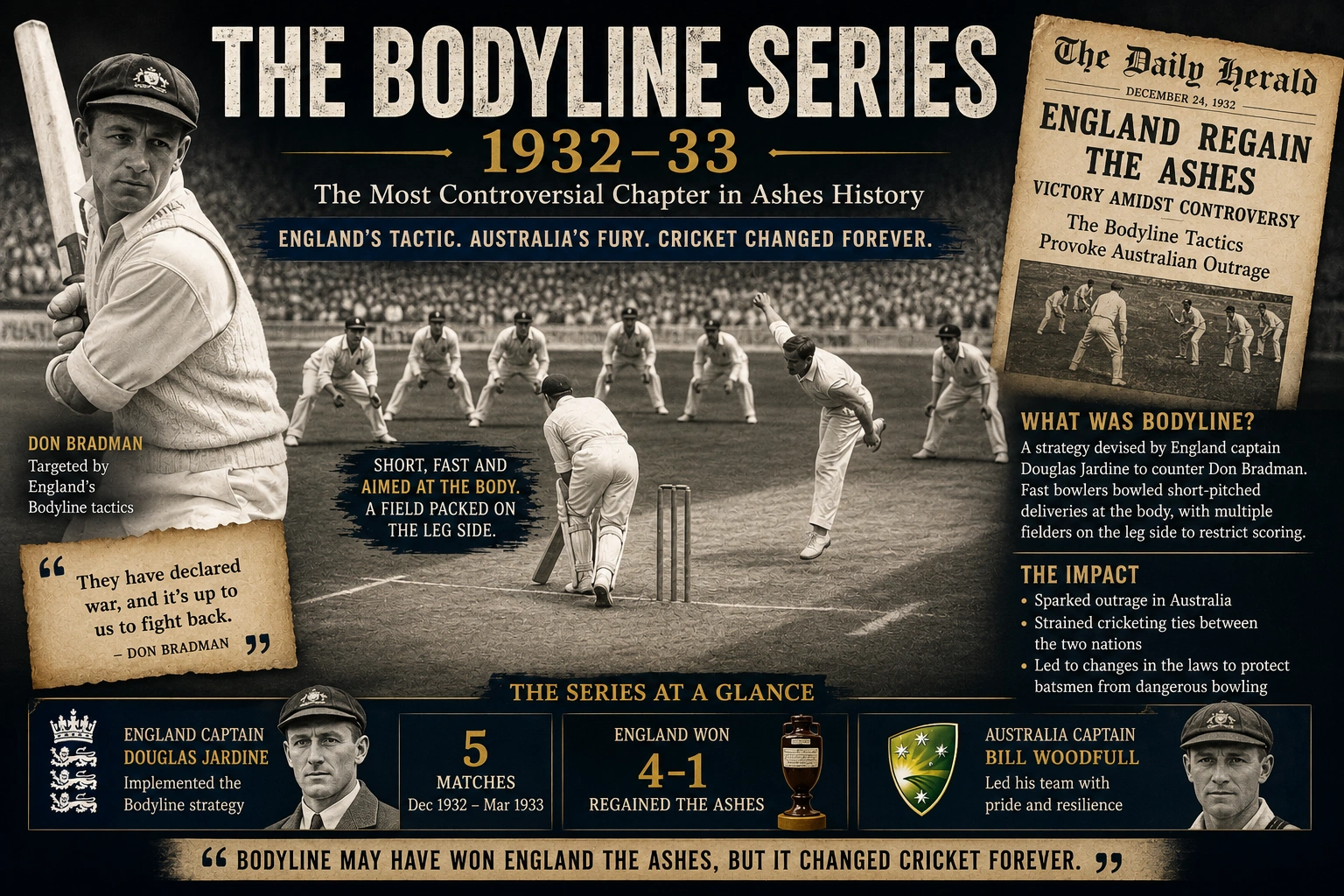 England vs Australia Ashes History Timeline: The Complete Story of Cricket's Greatest Rivalry England Bodyline series against Australia in 1932-33