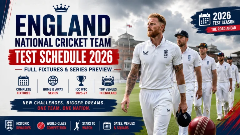 England National Cricket Team Test Schedule 2026: Complete Fixtures, Venues & Series Preview England National Cricket Team Test Schedule 2026 featuring Ben Stokes leading England in Test cricket