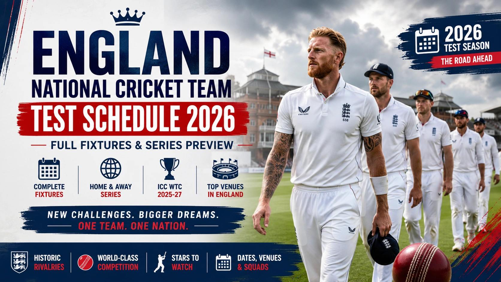 England National Cricket Team Test Schedule 2026: Complete Fixtures, Venues & Series Preview England National Cricket Team Test Schedule 2026 featuring Ben Stokes leading England in Test cricket