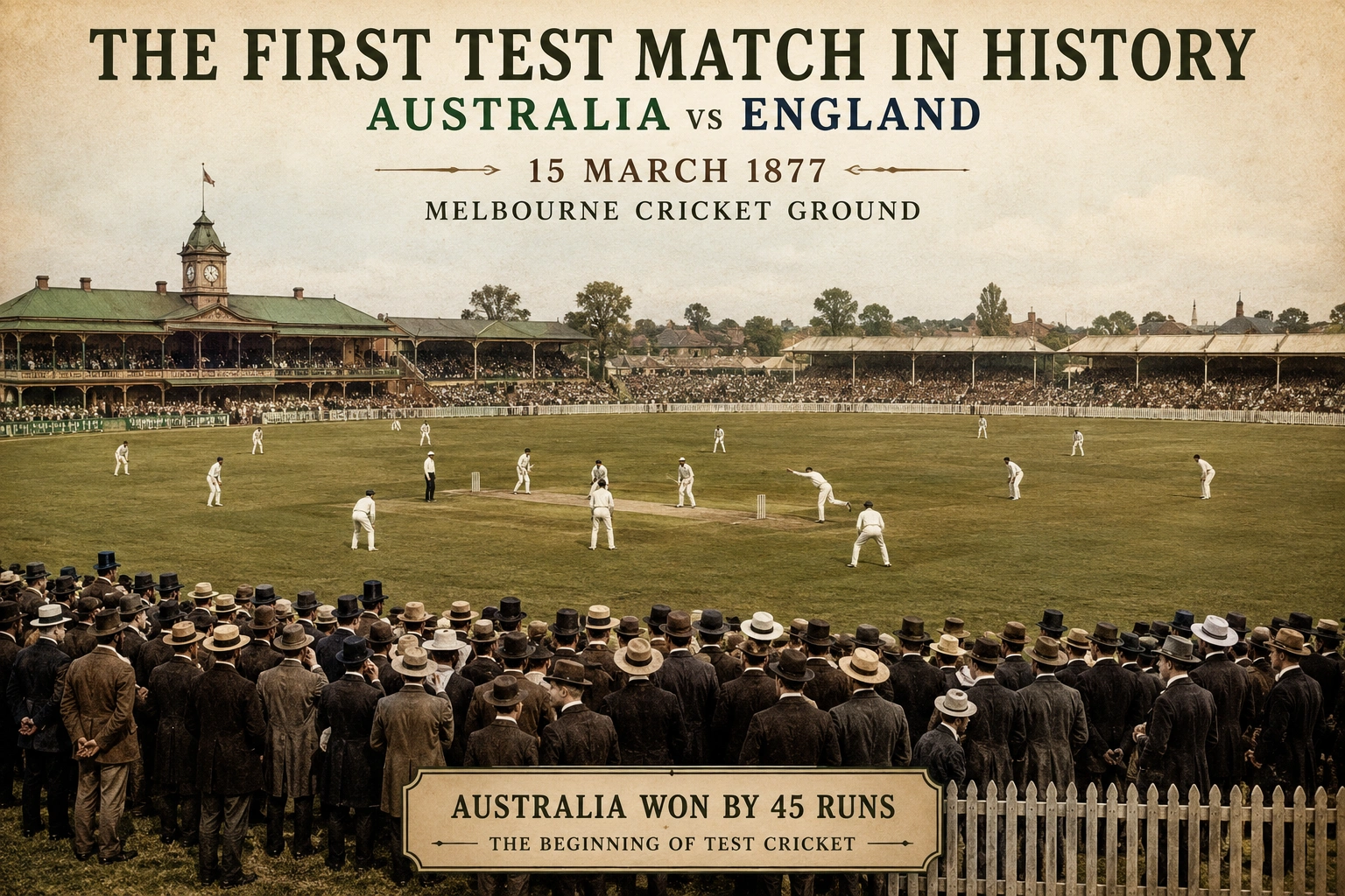 Australia National Cricket Team History: From Humble Beginnings to Cricket's Greatest Dynasty Historic first Australia vs England Test match at Melbourne Cricket Ground
