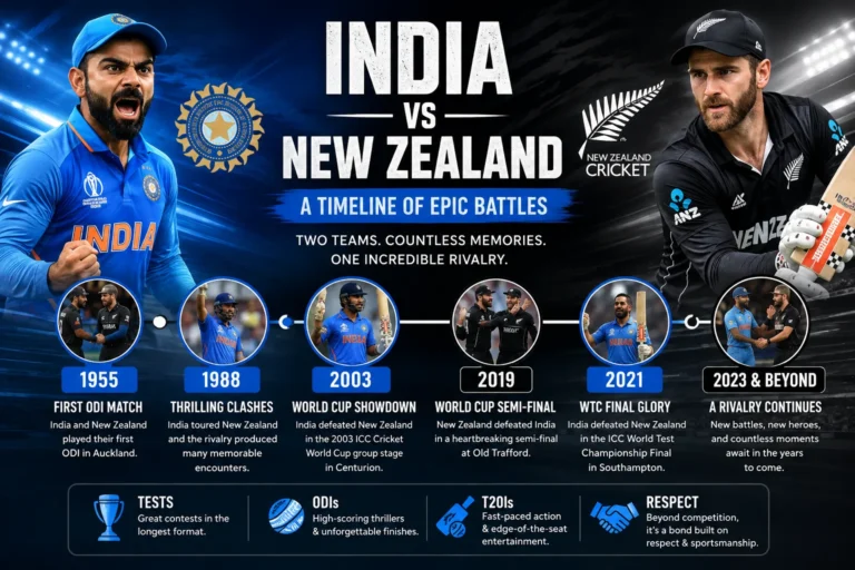 India National Cricket Team vs New Zealand National Cricket Team Timeline: Complete Rivalry History India National Cricket Team vs New Zealand National Cricket Team Timeline