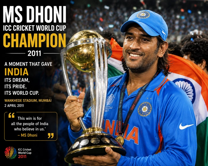 MS Dhoni Biography: Captain Cool's Journey from Ranchi to Cricket Legend MS Dhoni celebrates with the ICC Cricket World Cup trophy