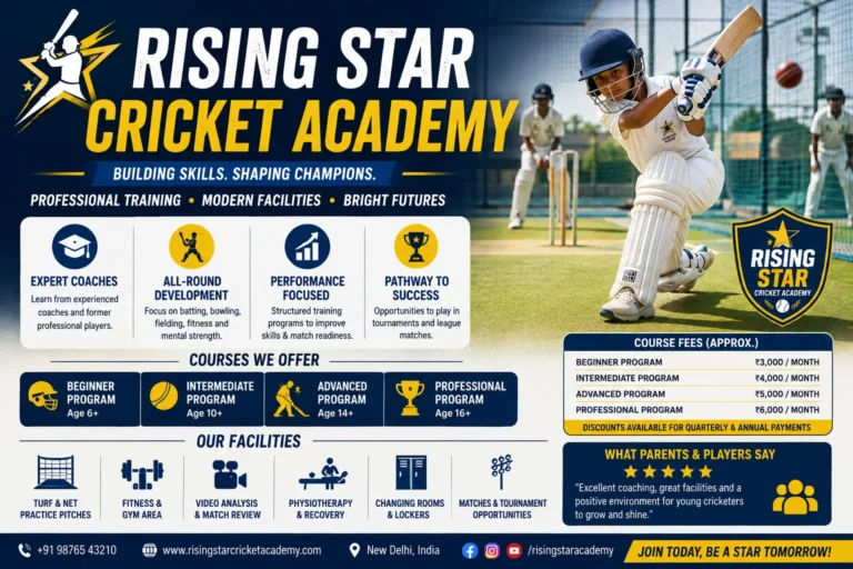 Rising Star Cricket Academy: Courses, Fees, Facilities & Review Rising Star Cricket Academy