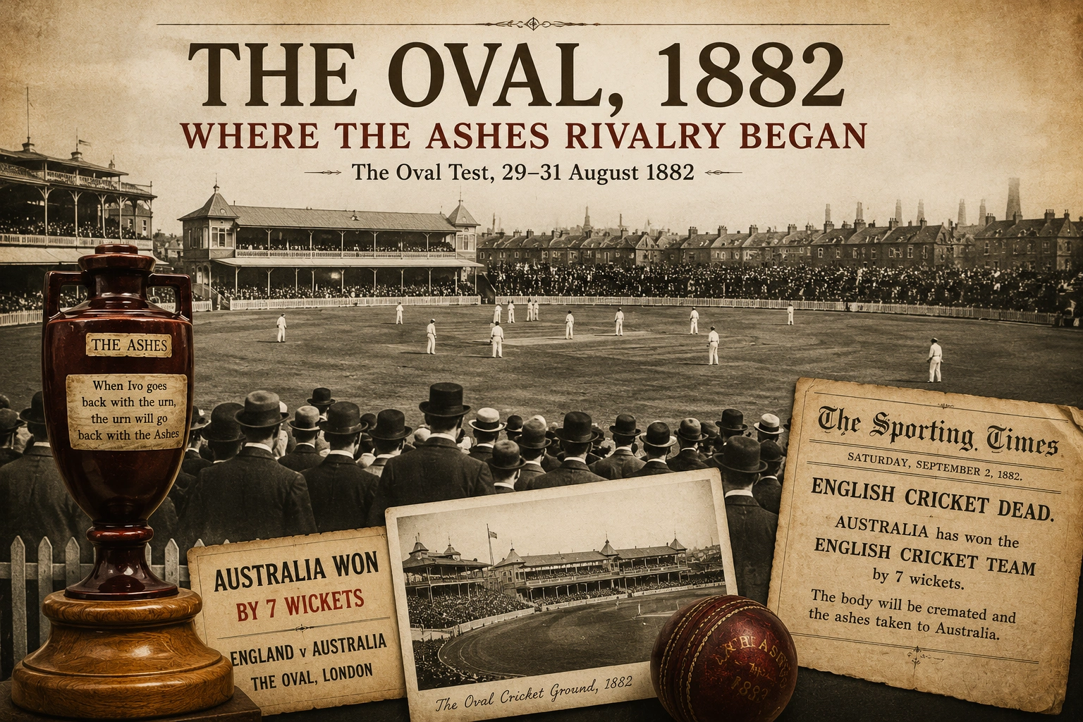 Australia vs England Test Head-to-Head Record: Complete Stats, Ashes History & Key Records (1877–2026) The Oval 1882 where the Ashes rivalry between England and Australia began